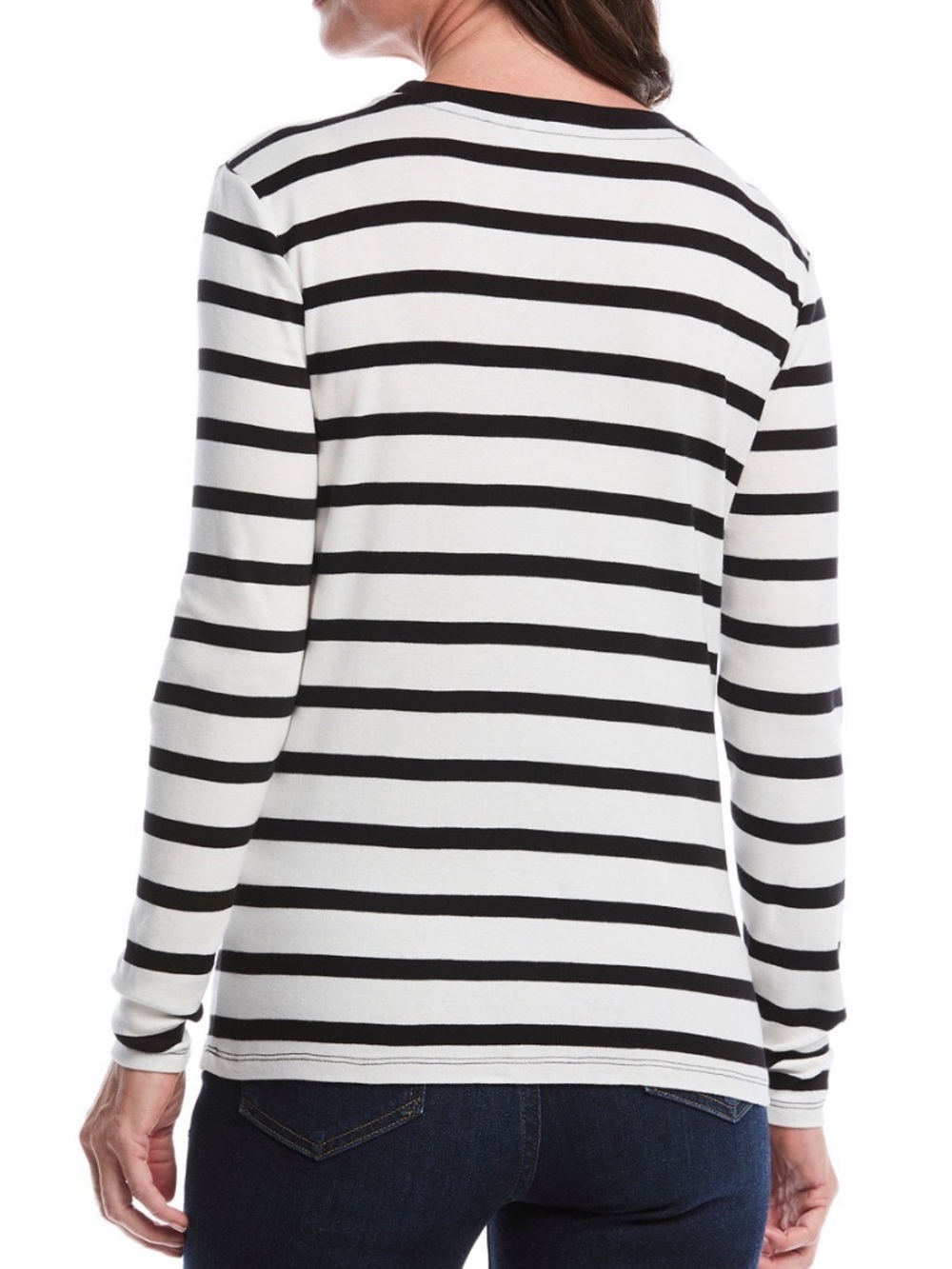 Rafaella Black & White Striped Long-Sleeve Top with Jewel Trim - Size Small - Picture 5 of 8